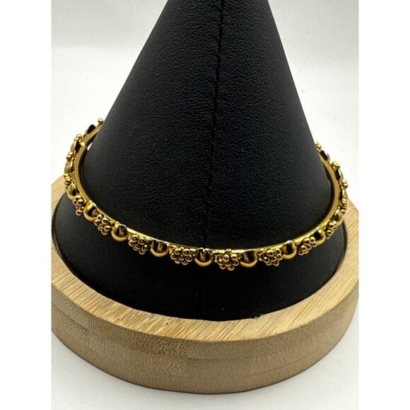 Gold-Tone Floral Beaded Bangle Bracelet Lightweight Elegant Design - Picture 4 of 6